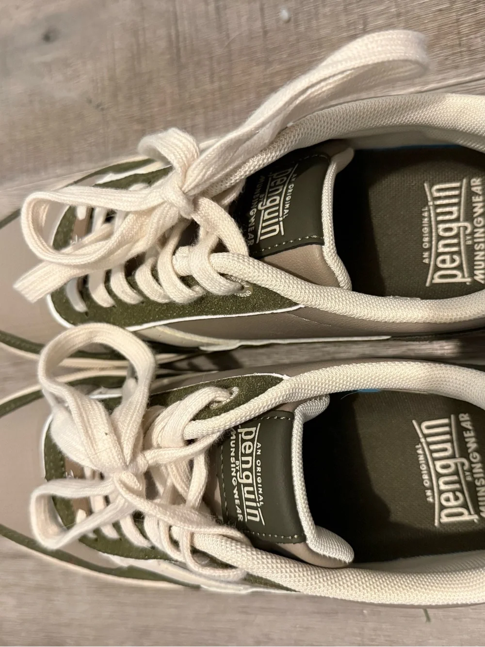 Original Penguin Olive and Cream Low-Top Lace-Up Sneakers